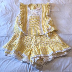 Free People 2-Piece Yellow/White Plaid Suit SZ 0